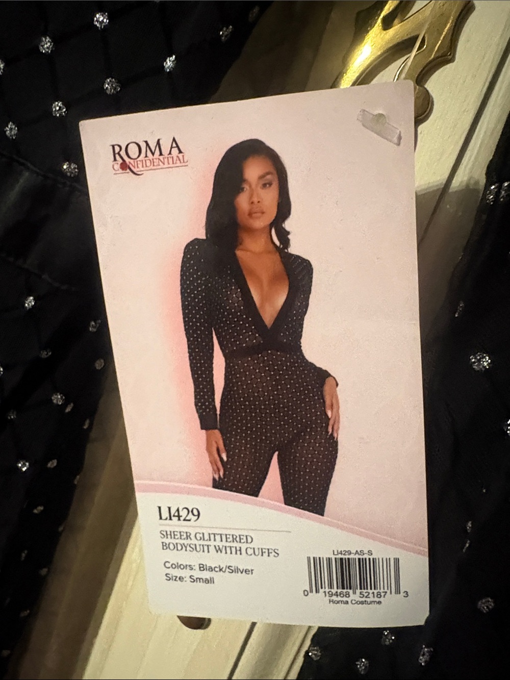 Roma Black and Silver Sheer Glitter Bodysuit Jumpsuit